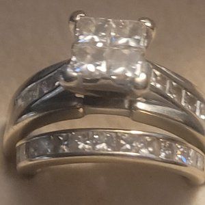2.5 TCW Princess Cut Illusion set Engagement Ring and Wedding Band